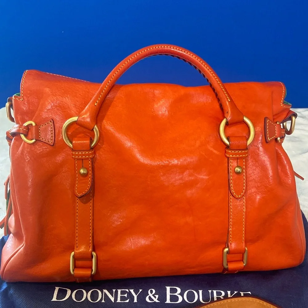 RARE! Dooney & Bourke Orange Florentine Leather Satchel w/Whipstitch Detail EUC! - Picture 2 of 16